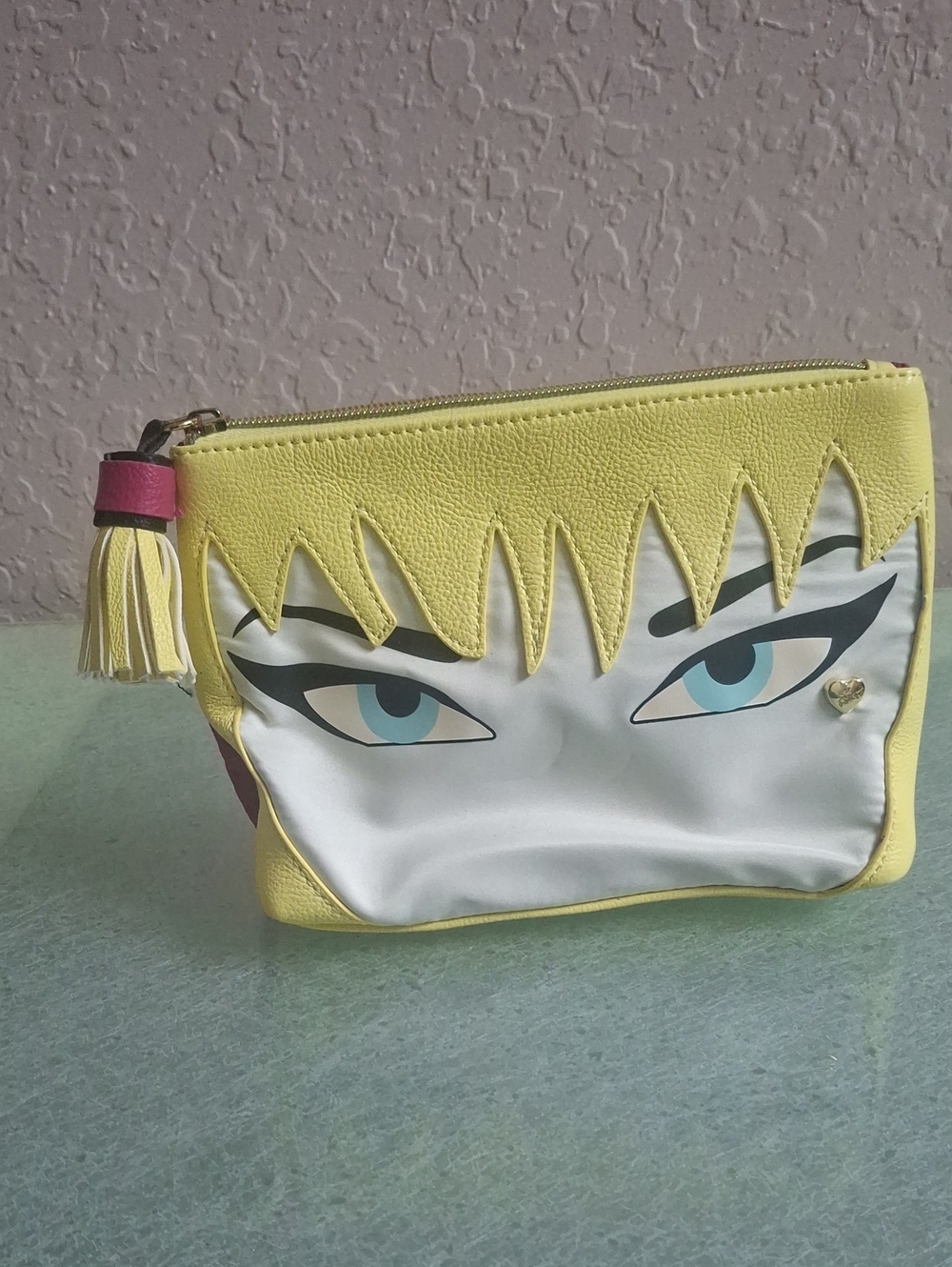 Betsey Johnson Yellow & Blue Graphic Eye Cosmetic Pouch